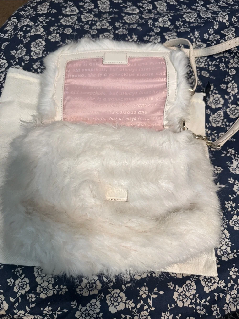 kate spade White Faux Fur Bunny Crossbody with Pink Lining